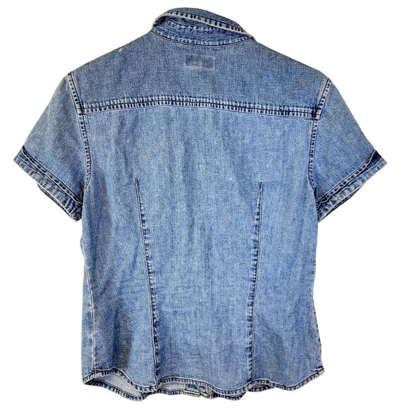 Guess Jeans Vintage 90s Denim Shirt Women Large 12 Short Sleeve Button Collar L - Picture 7 of 15